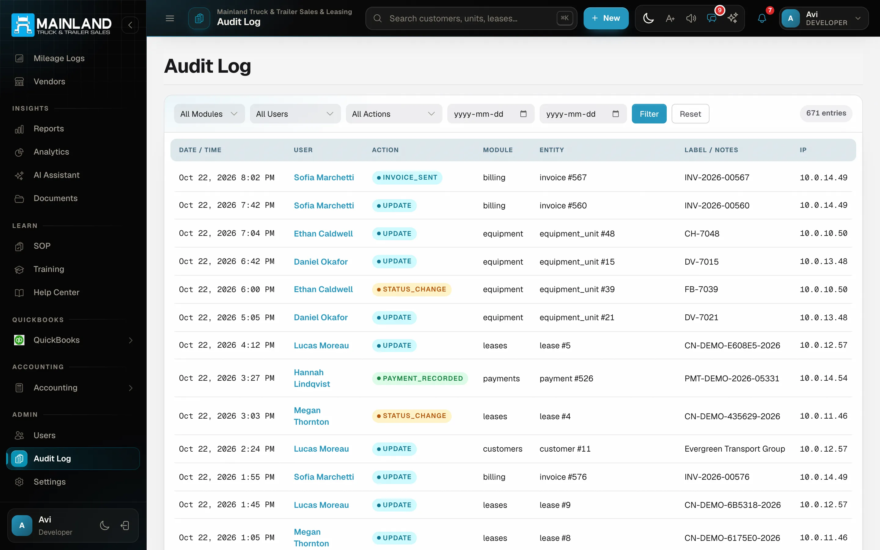 Audit log — who changed what, and when