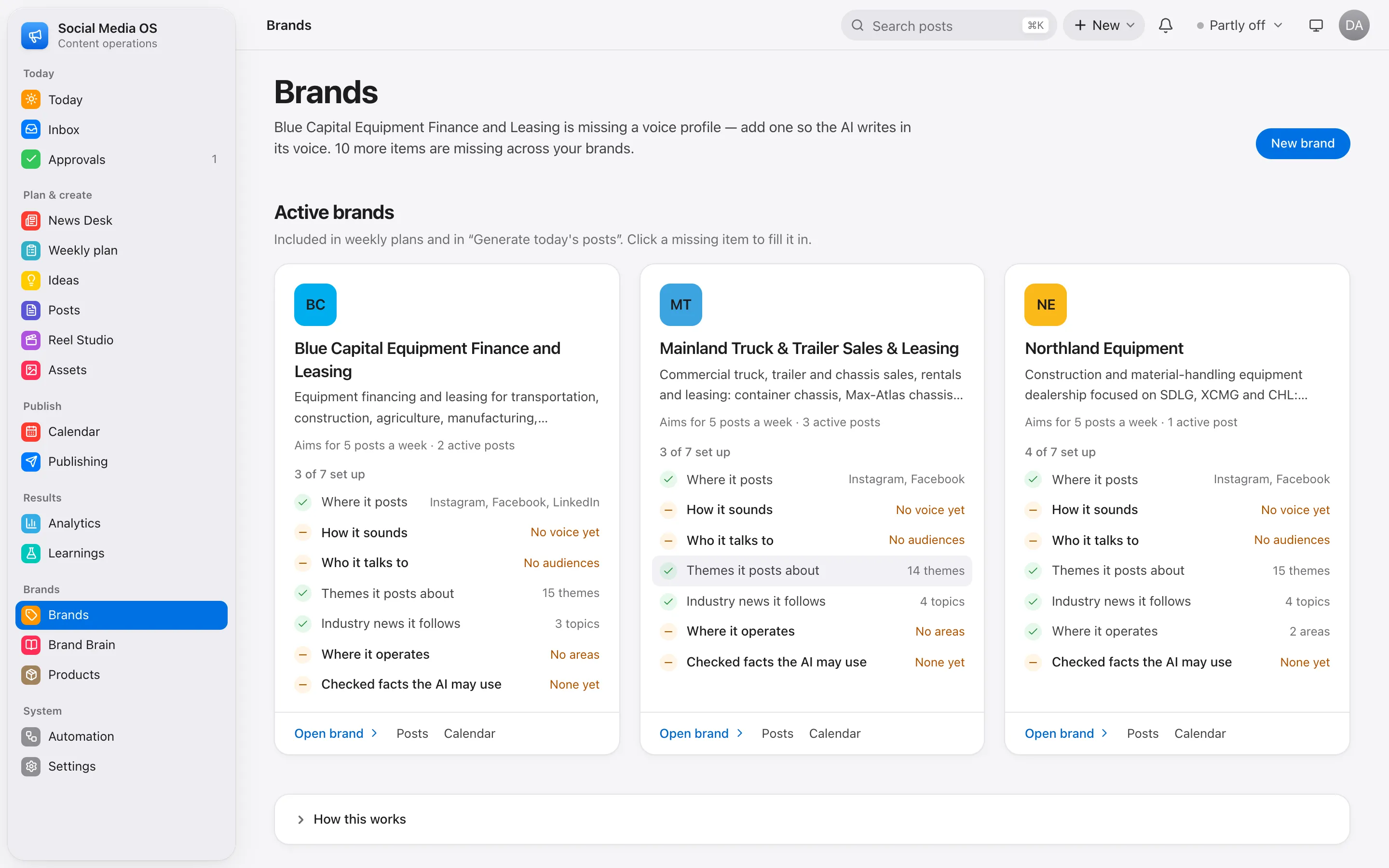 Brands side by side, each with a setup checklist