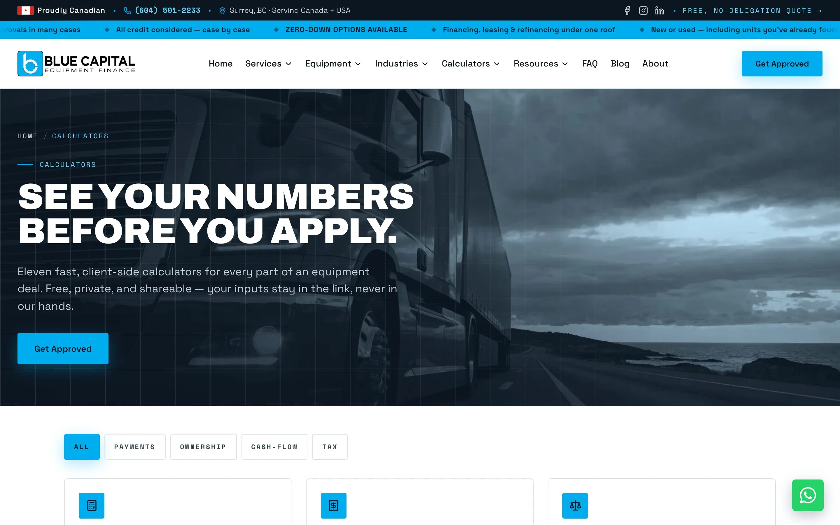 Blue Capital Equipment Finance — Calculator hub