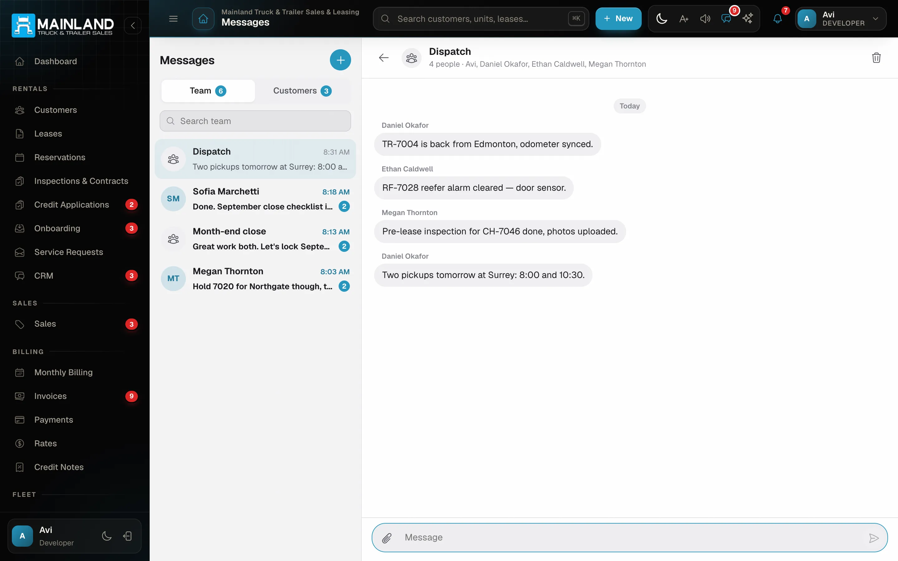 Internal team messages