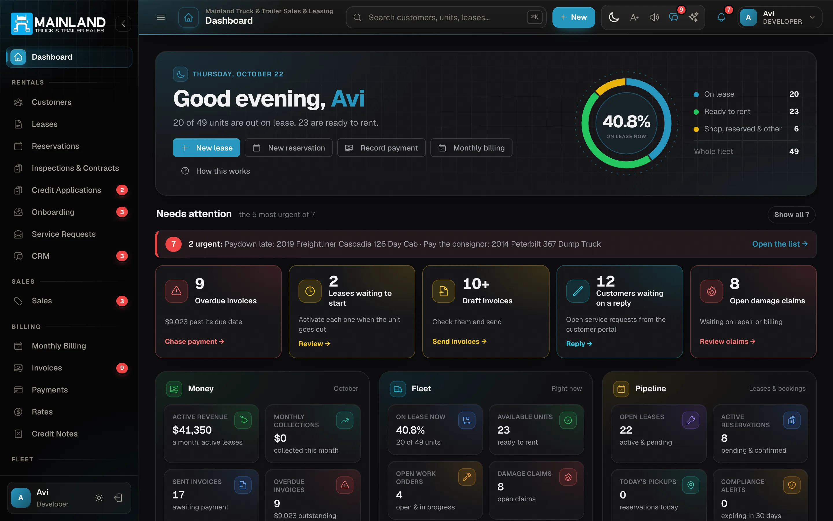 FleetForge dashboard in dark mode