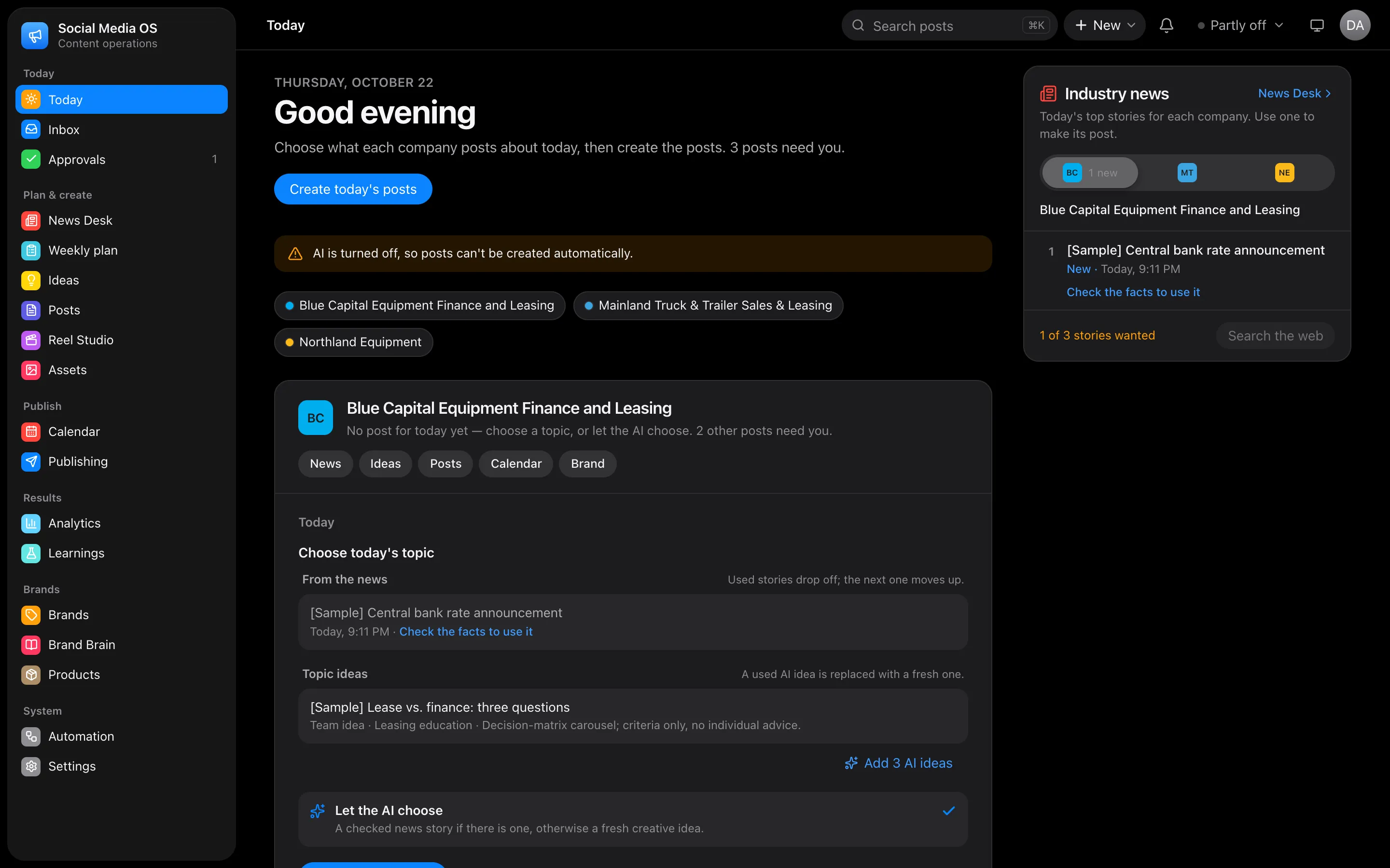 The dashboard in dark mode