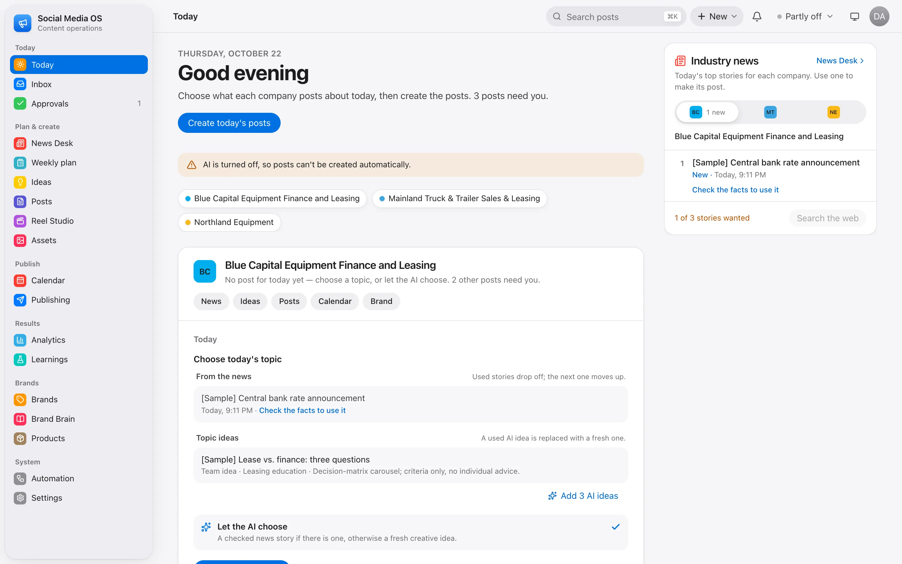 Social Media OS — today dashboard