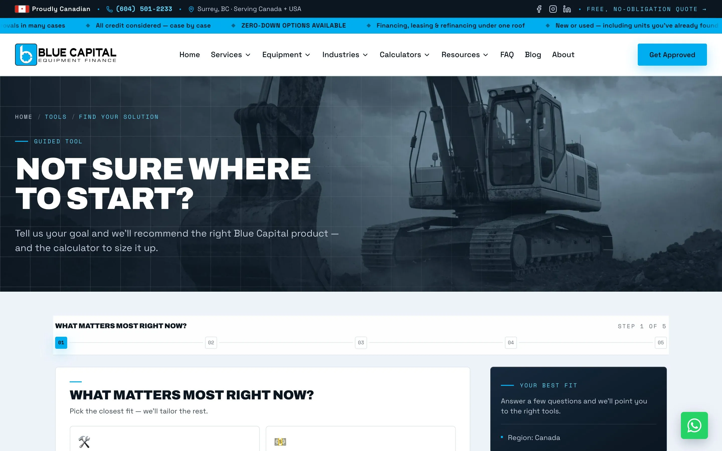 Blue Capital Equipment Finance — Find Your Solution recommender