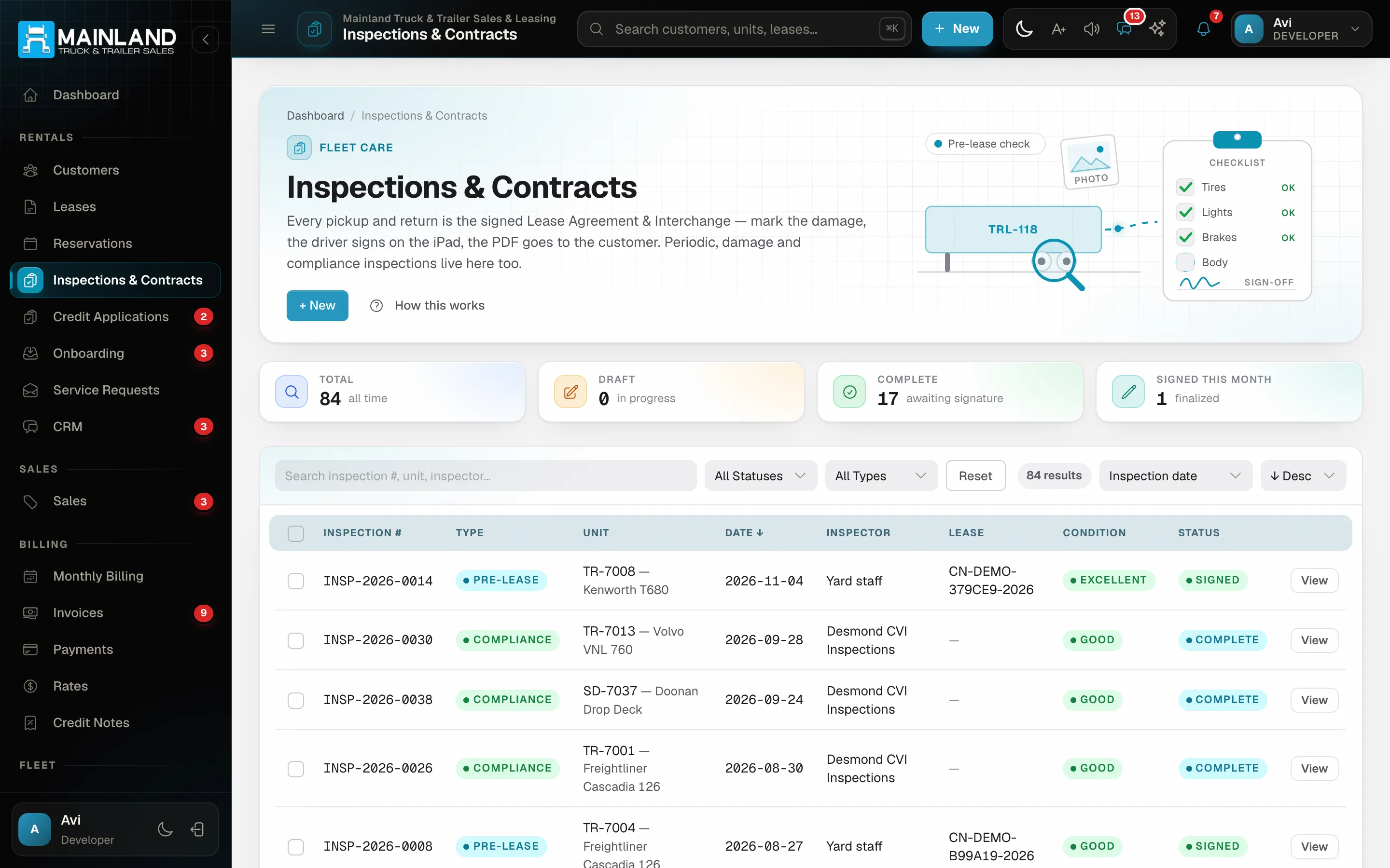 Pickup and return inspections with photos and e-signatures