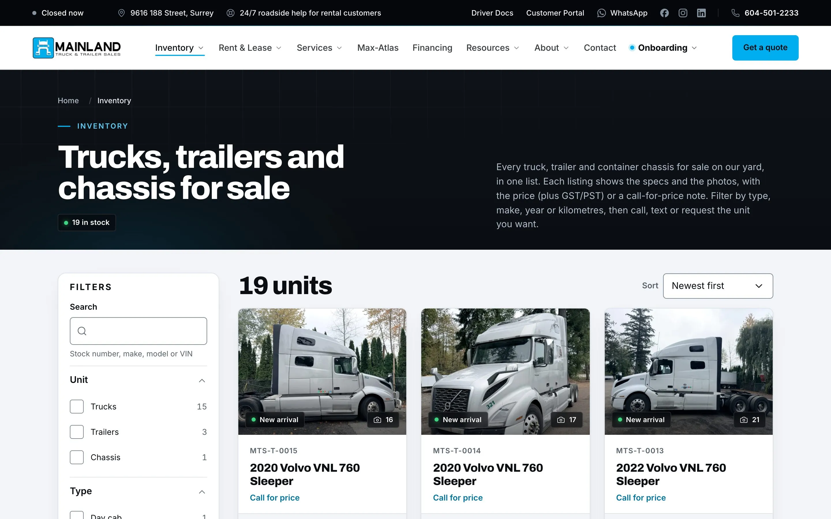 Mainland Truck & Trailer website