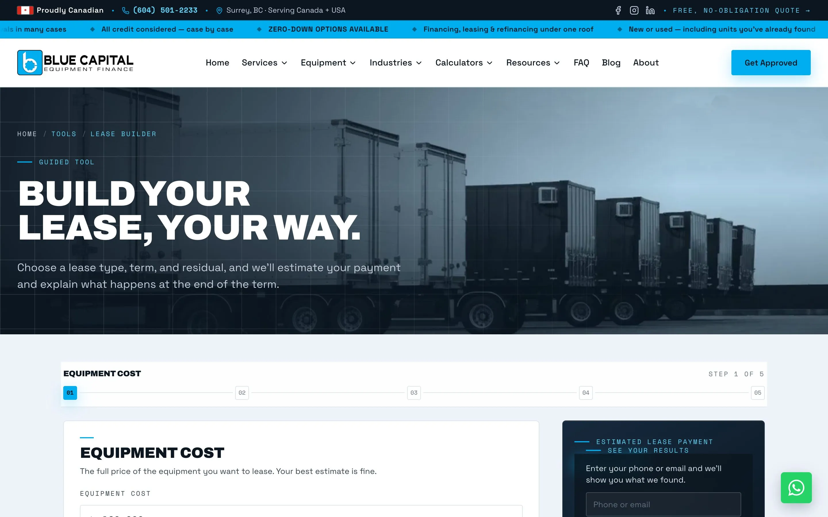 Blue Capital Equipment Finance — Lease Builder configurator