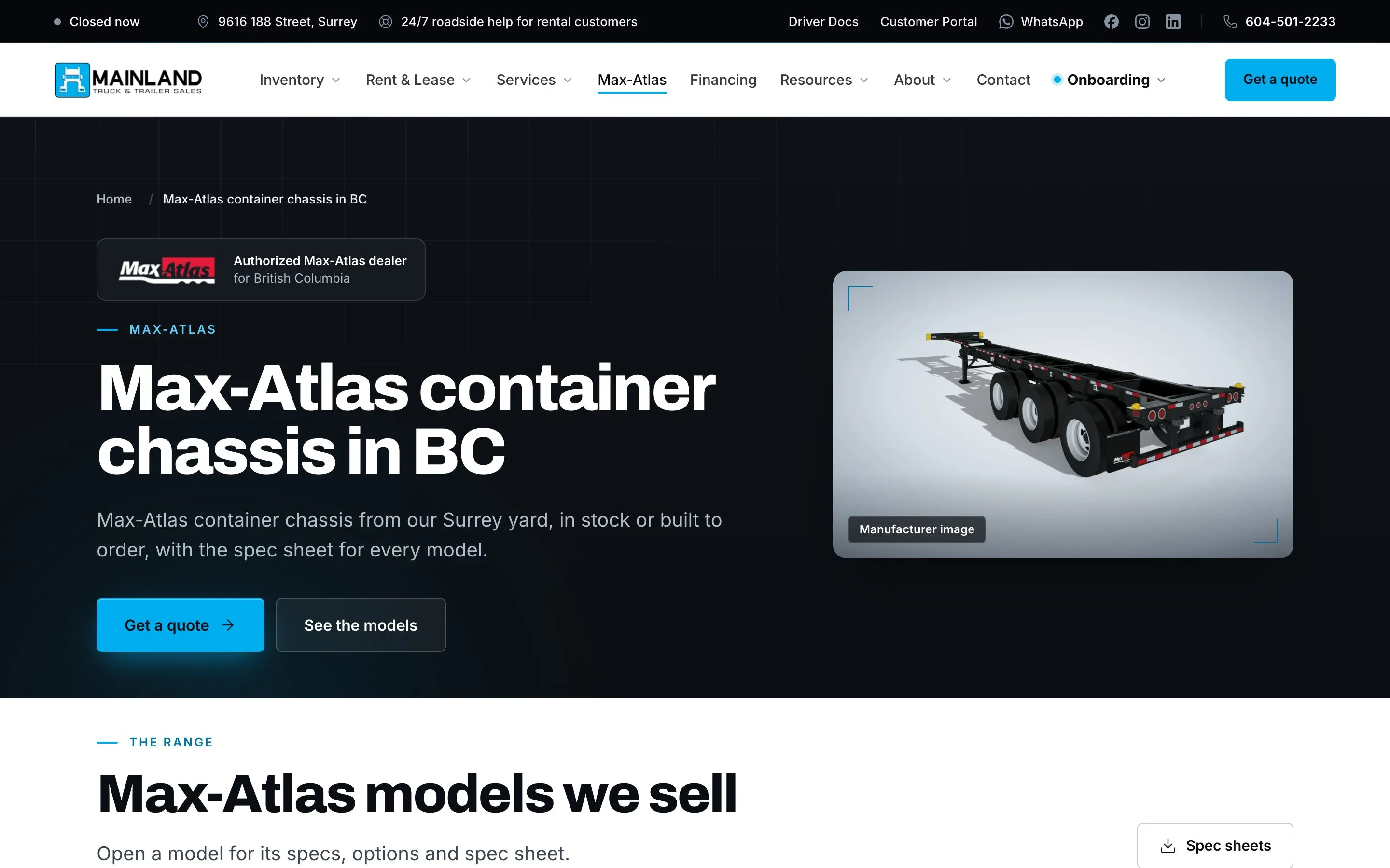 Mainland Truck & Trailer Sales & Leasing — Authorised Max-Atlas dealer section