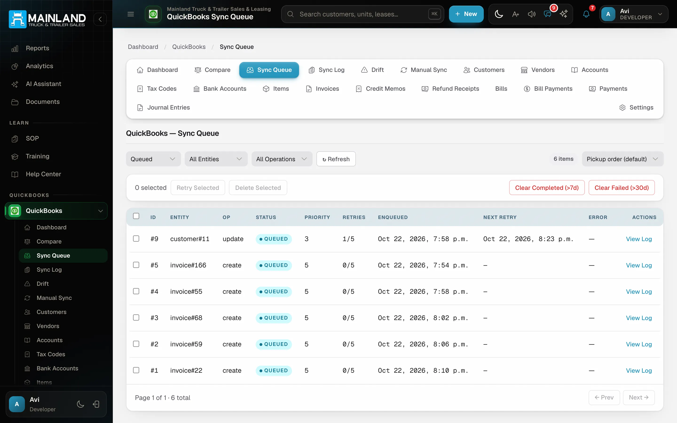 The sync queue with retries and payload inspection