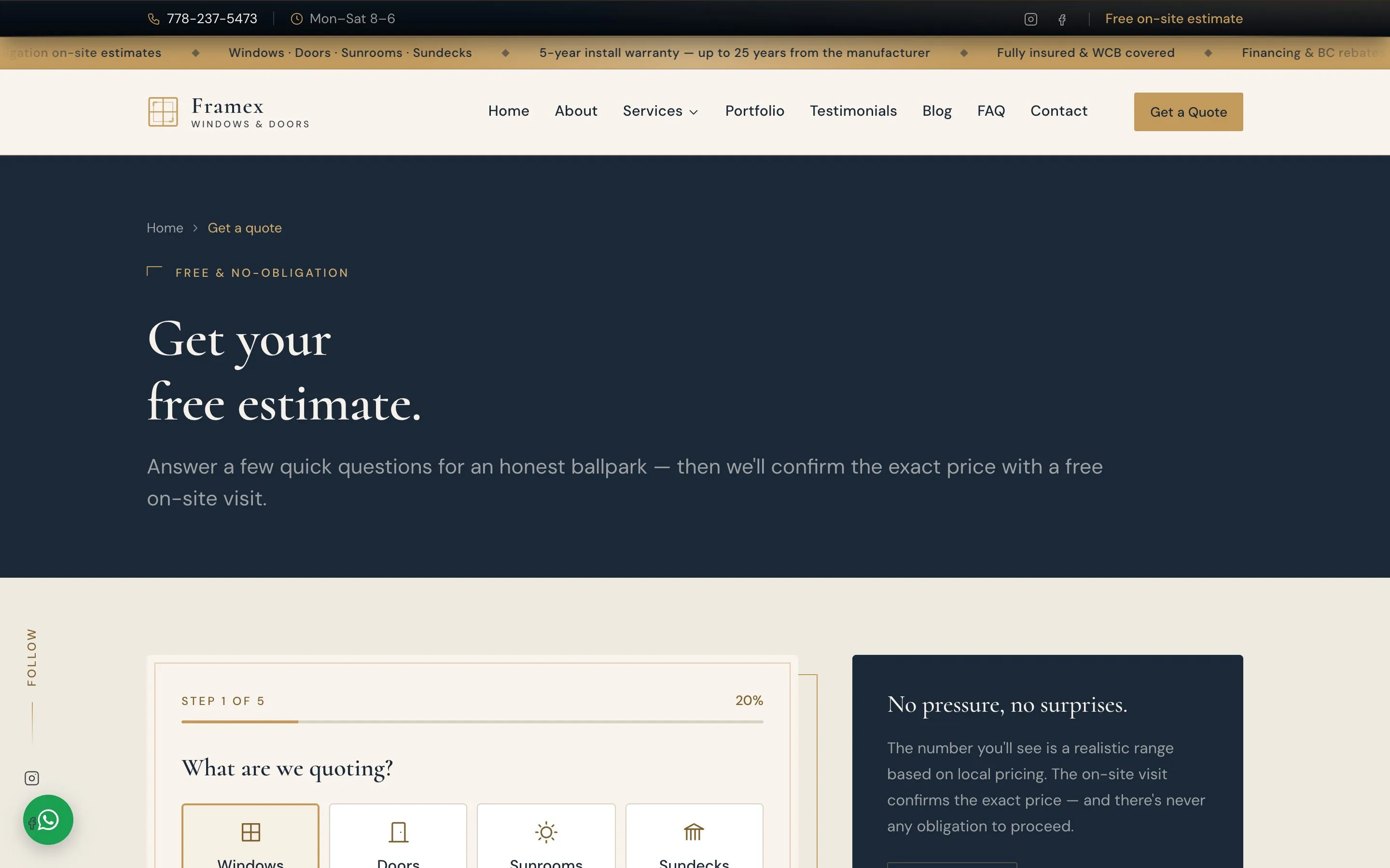 Framex Windows & Doors Ltd. — Free estimate quote calculator