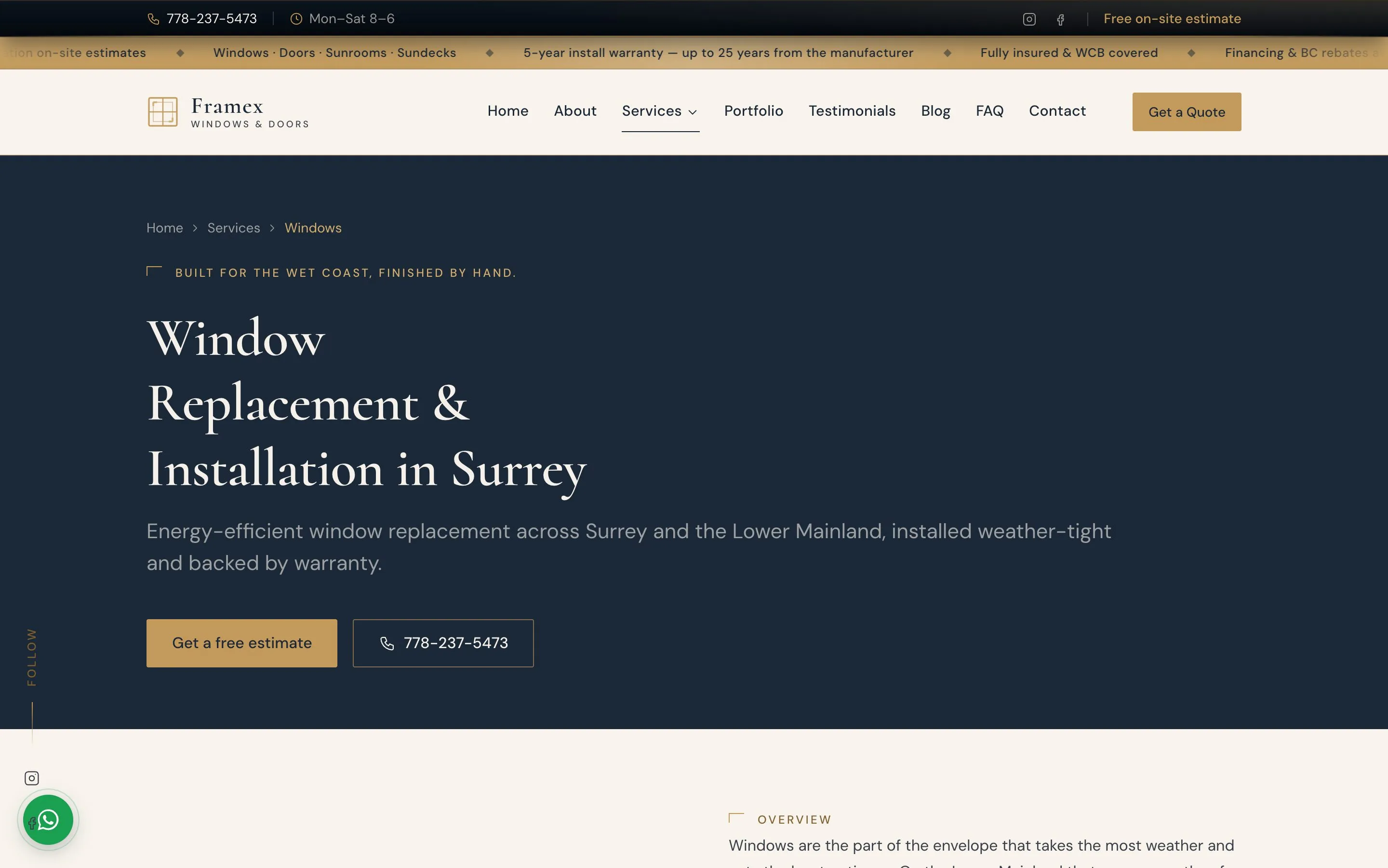 Framex Windows & Doors Ltd. — Window replacement service page
